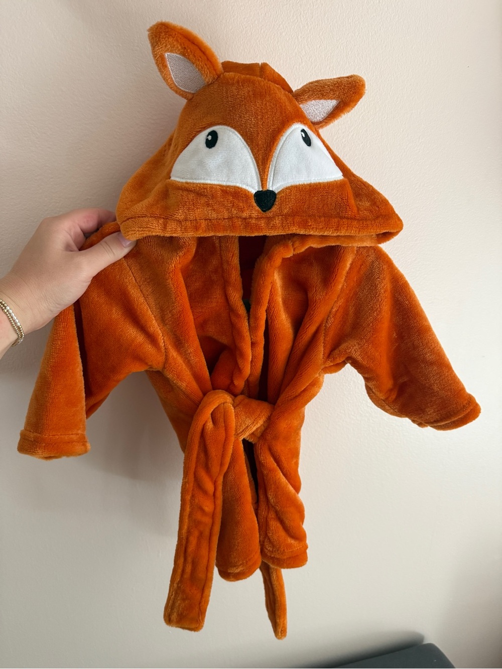 Orange Fox Hooded Baby Robe with Tie